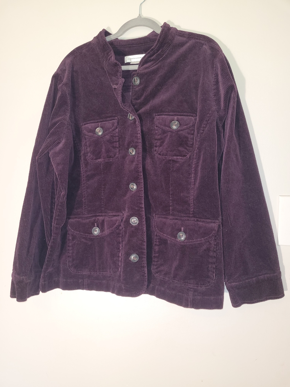 Corduroy Button-Front Jacket in Deep Plum